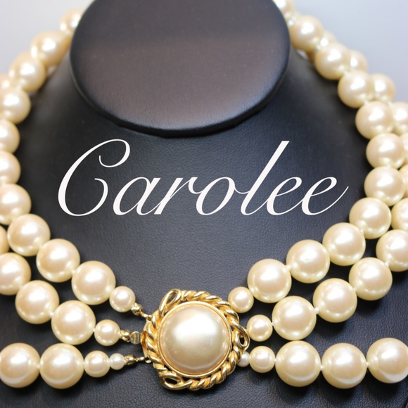 Carolee Three Strand Simulated Pearl Necklace - Picture 13 of 16